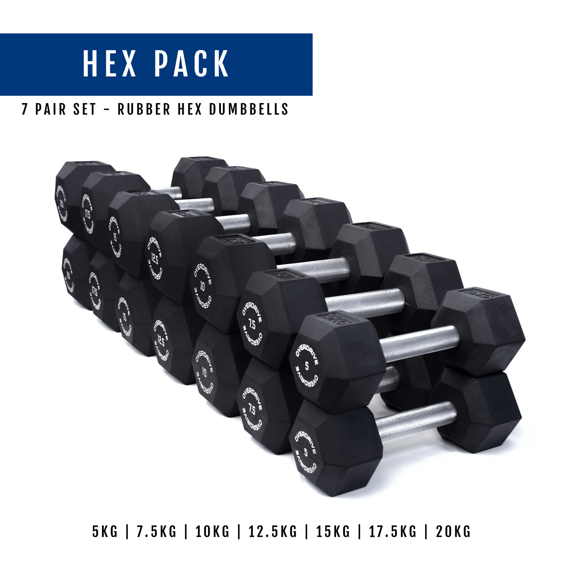Overdrive Rubber Hex Dumbbells Pairs Set (5kg-20kg